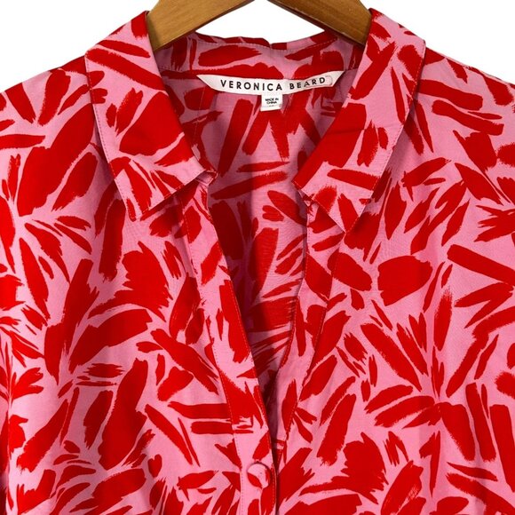 Veronica Beard Samy Red and Pink Print Balloon Sleeve Mini Dress Size 12 - Picture 2 of 6